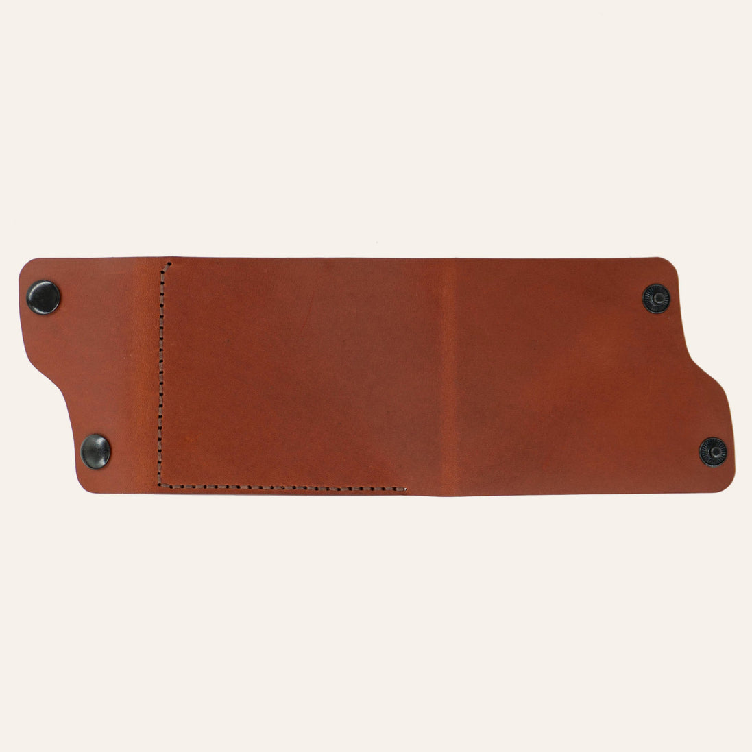 MZ Leather Craft tamamen açılmış dil kapaklı kompakt kiremit Buttero deri cüzdan, düz dış görünüm, L şeklinde kahverengi el dikişi ve asimetrik gövde formu