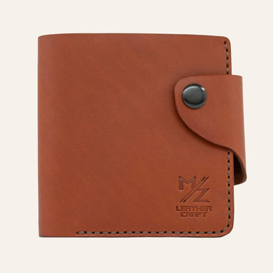 MZ Leather Craft çıtçıtlı yatay kiremit Buttero deri klasik erkek cüzdanı, kapalı önden görünüm ve kontrast kahverengi el dikişi detayları