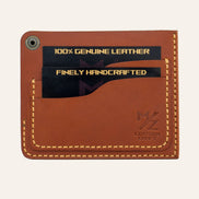 MZ Leather Craft köşe çıtçıtlı ters cüzdan kiremit Buttero deri arka yüz görünümü, tanıtım kartlarıyla dolu kıvrımlı kart yuvaları ve açık çıtçıt detayı