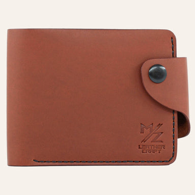 MZ Leather Craft çıtçıtlı kiremit Buttero deri klasik erkek cüzdanı, kapalı önden görünüm ve kontrast siyah el dikişi detayları