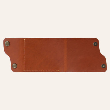 MZ Leather Craft tamamen açılmış dil kapaklı kompakt kiremit Buttero deri cüzdan, düz dış görünüm, L şeklinde sarı el dikişi ve asimetrik gövde formu