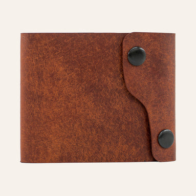 MZ Leather Craft çift çıtçıtlı dil kapaklı kompakt kiremit Pueblo deri cüzdanı, kapalı önden görünüm ve asimetrik kapak tasarımı 