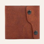 MZ Leather Craft çift çıtçıtlı dil kapaklı kiremit Pueblo deri erkek cüzdanı, kapalı önden görünüm ve asimetrik kapak tasarımı 