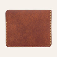 MZ Leather Craft kiremit Pueblo deri ters cüzdan, kesintisiz düz deri paneli ve çevreleyen sarı el dikişlerini gösteren arka görünüm