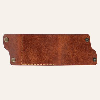 MZ Leather Craft tamamen açılmış dil kapaklı kompakt kiremit Pueblo deri cüzdan, düz dış görünüm, L şeklinde sarı el dikişi ve asimetrik gövde formu