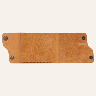 MZ Leather Craft tamamen açılmış dil kapaklı kompakt natürel Pueblo deri cüzdan, düz dış görünüm, L şeklinde kahverengi el dikişi ve asimetrik gövde formu